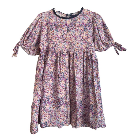 Bebe Organic Nostalgia Short Sleeve Julia Dress Girls 5 Purple Floral Print - Picture 2 of 11